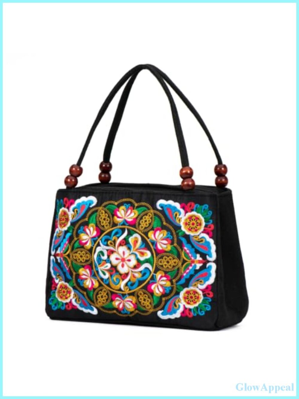 Embroidered Canvas Tote Bag for Women Small Double-Sided Floral Boho Purse